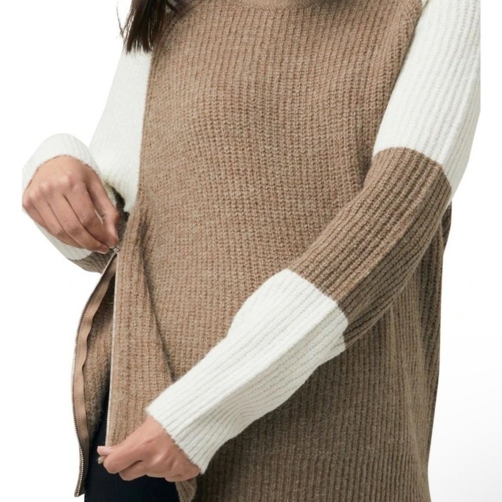 Ripe XS 2 tone Taupe Knit Sweater Maternity Adjustable side zippers Stretchy